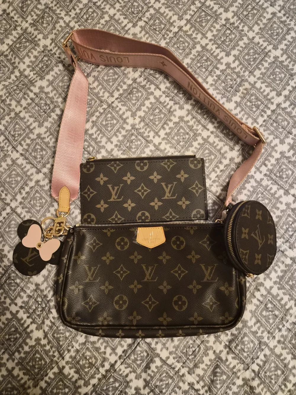 Louis Vuitton Brown Monogram Canvas Crossbody with Pink Strap